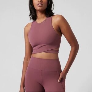 Athleta High Neck Conscious Crop Cut Out Sports Bra Tawny Rose Small D-DD